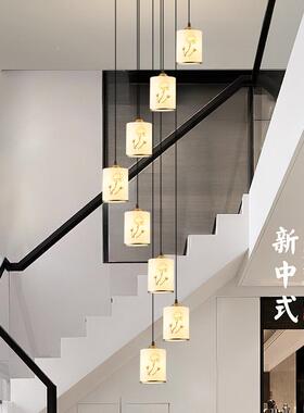 新中式复式吊灯旋转l948oft公别墅厅客中空挑楼高楼梯长寓线餐吊