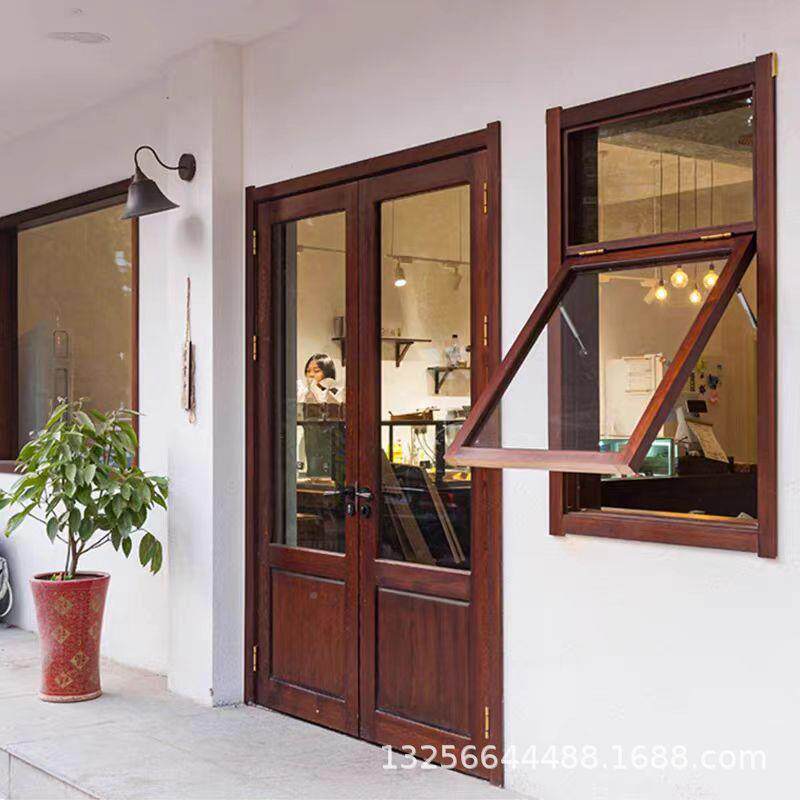 老木折叠15745窗门窗定制蛋榆糕店花实木玻璃推拉窗户厨房全景玻