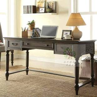 美式 复古橡木风灰做旧化书桌书桌房实534木办公桌写字电全脑会议