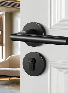 现代简约分门锁室内体锁磁吸静音卧室房门面板把手灰色黑实色把锁