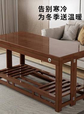 烤火桌子书桌家用几长方41018形火架实木楠竹折叠茶可客烤厅取暖