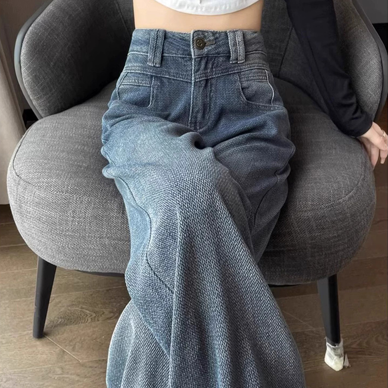 夏款上新弯刀裤胖mm显瘦复古裤子女款阔腿牛仔裤垂感百搭牛仔裤