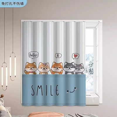 卧室小窗帘免打孔安装滑轨儿童房男女孩飘窗遮光2025新款简易短帘