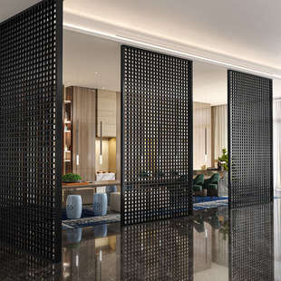 轻奢现代风十字格金属屏风隔断简约大气招财办公店面入户玄关格栅