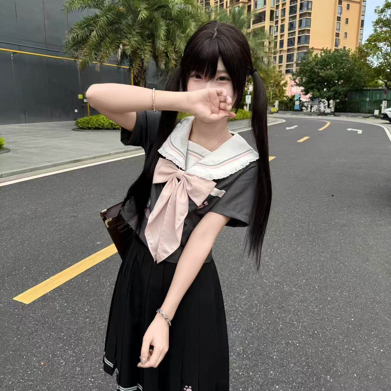 【奶芙喵喵】喵太原创正版JK制服水手服长短袖学院风百褶裙花套装