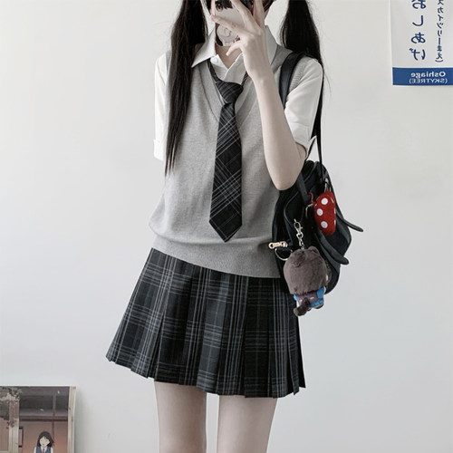 喵太JK原创制服套装正版格裙毛衣背心学院风女短裙校供百褶裙
