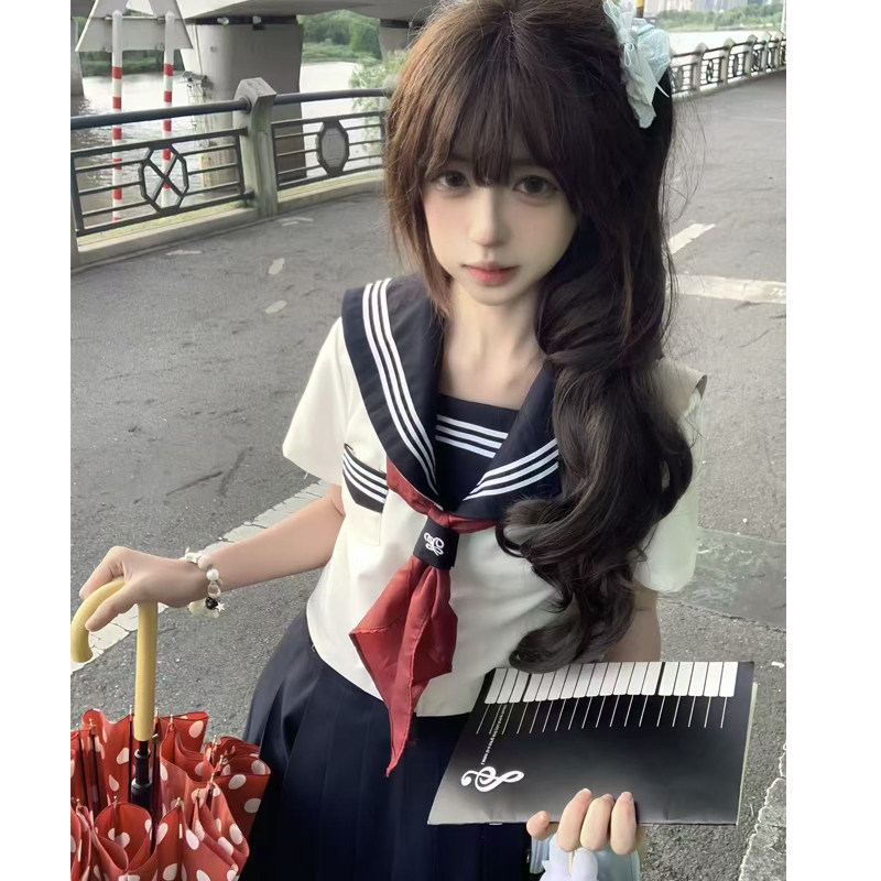 喵太jk制服基础款绀白蓝三本水手服长短袖学院风百搭穿搭日系校供