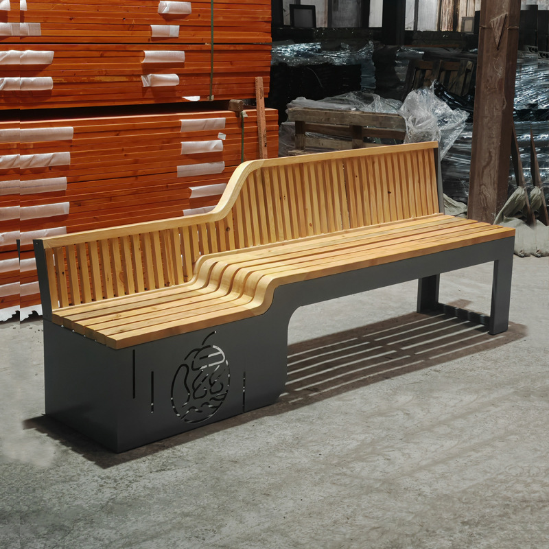 创意景观座椅 户外休闲座椅公园椅长凳椅子防腐木原木镀锌可定