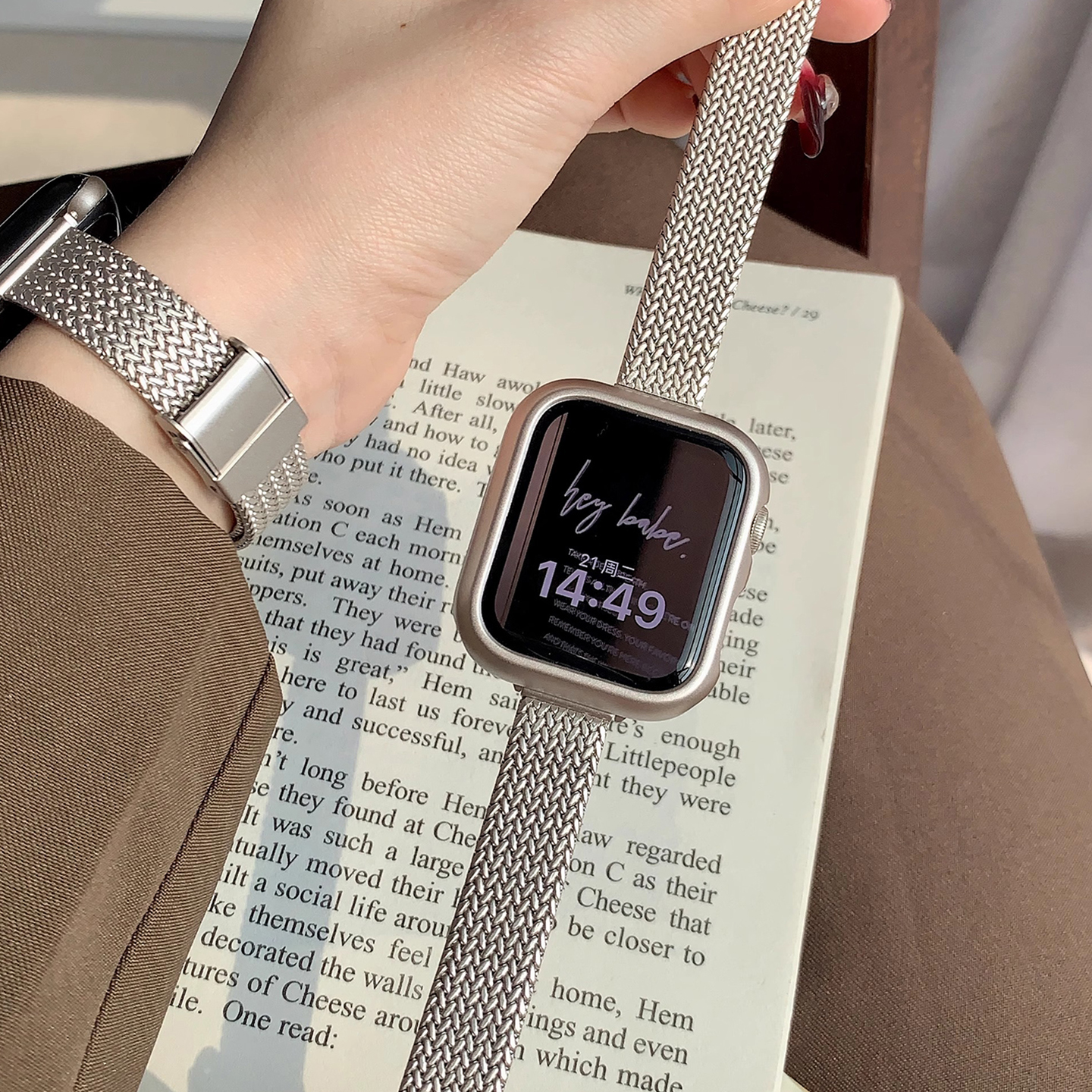 适用iwatchs8表带新款Ultra2苹果s10夏季手表s7s65手表带女式SE小众表链金属applewatchs9女款高级感腕带电子