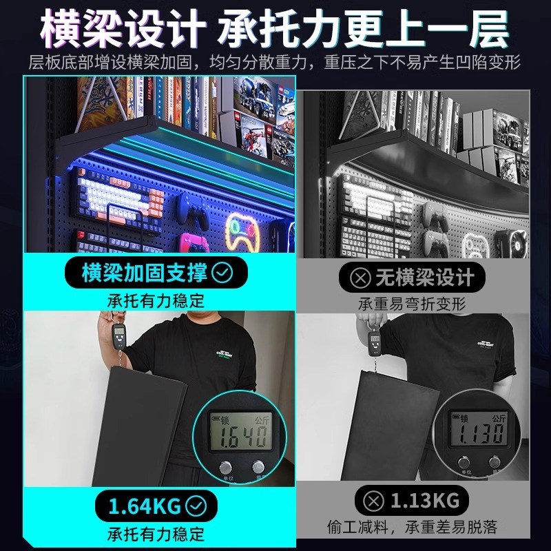 立式洞洞板置物架落地电竞房间装饰金属收纳架免打孔电脑桌面改造