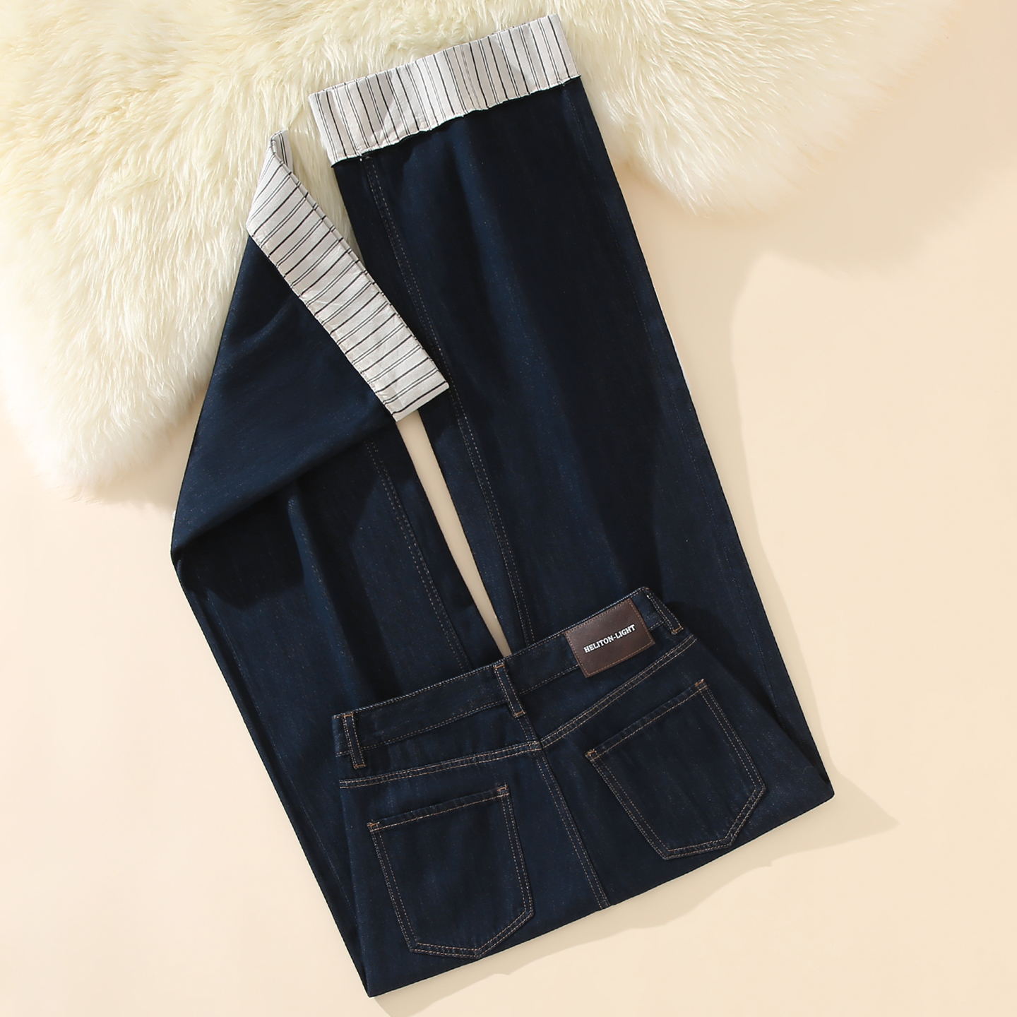 2025新款设计感九分阔腿裤复古翻边条纹牛仔裤女高腰直筒裤子宽松