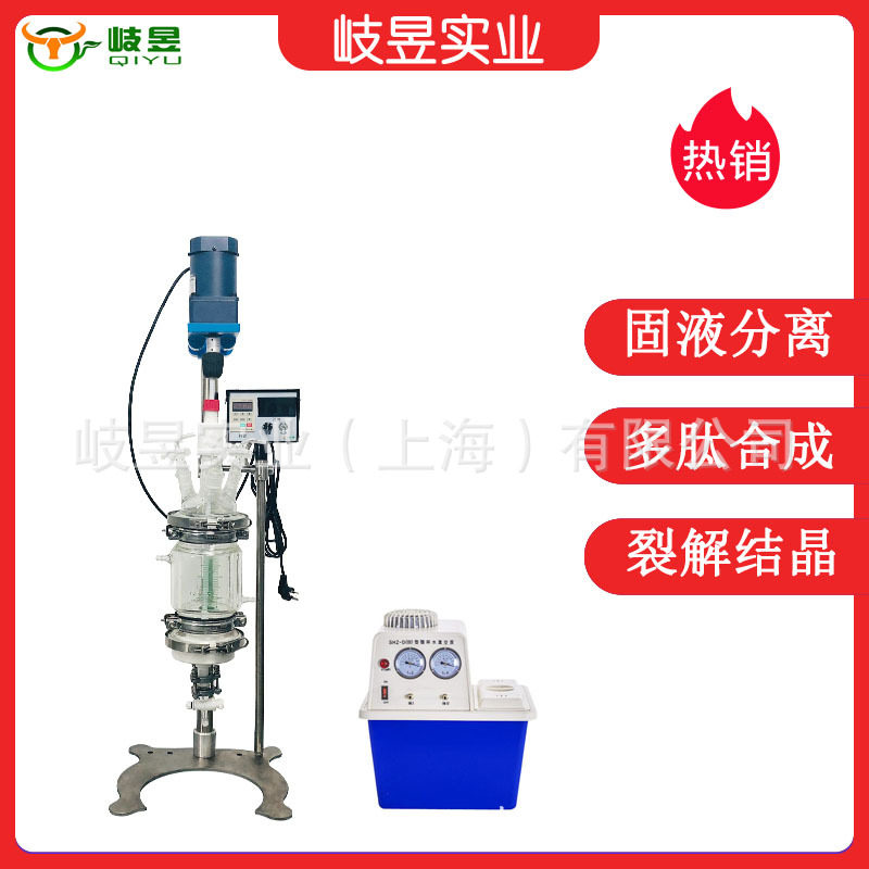 岐昱实验反应器厂家直销多肽合成结晶裂解多效双层玻璃固相反应釜