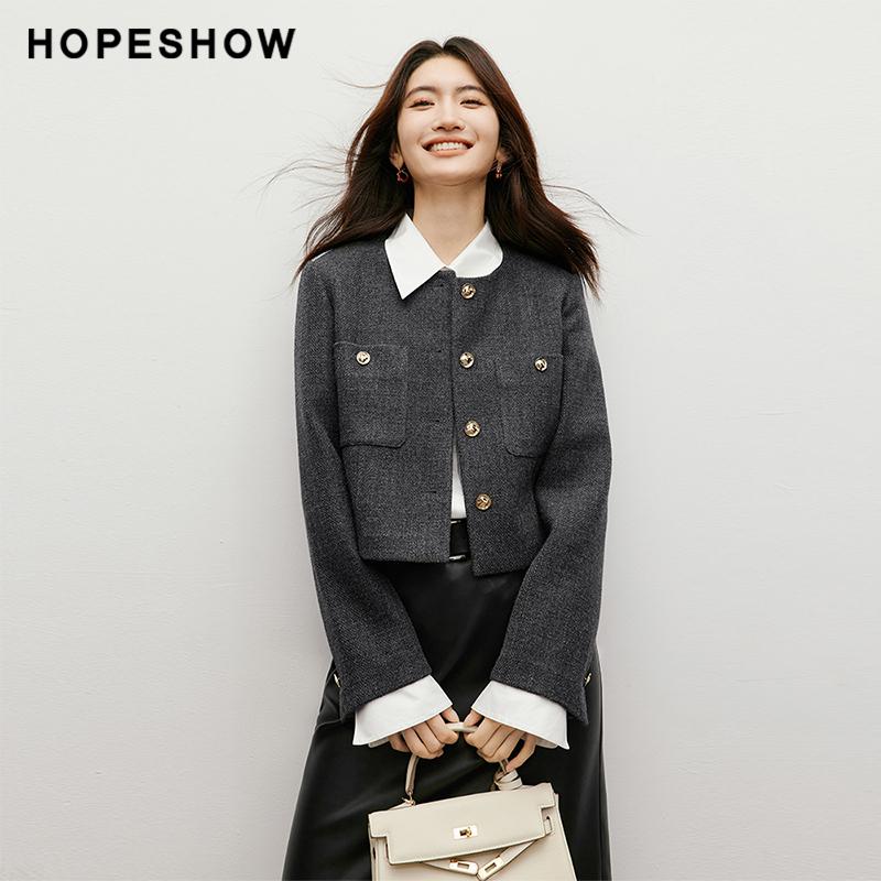 红袖小香风短外套秋季2024新款女装正肩直身圆领轻熟气质甜美上衣图片