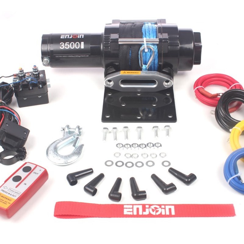 12V直流电动绞盘 3500磅尼龙绳绞车 小型牵引U起重 厂家直销