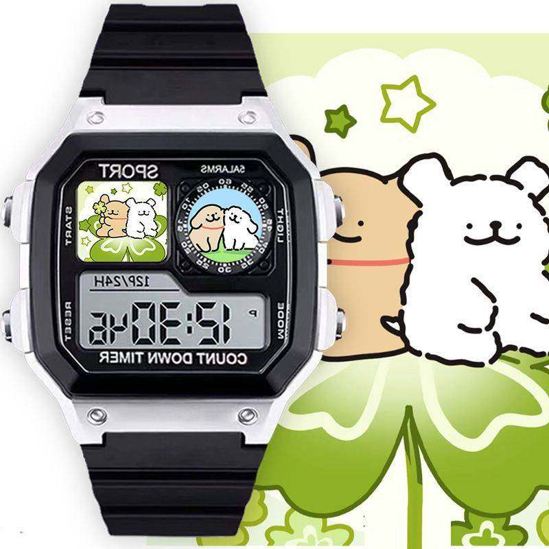 2026新款小狗线条小狗痛表手表儿童初中生运动防水带闹钟夜灯卡通