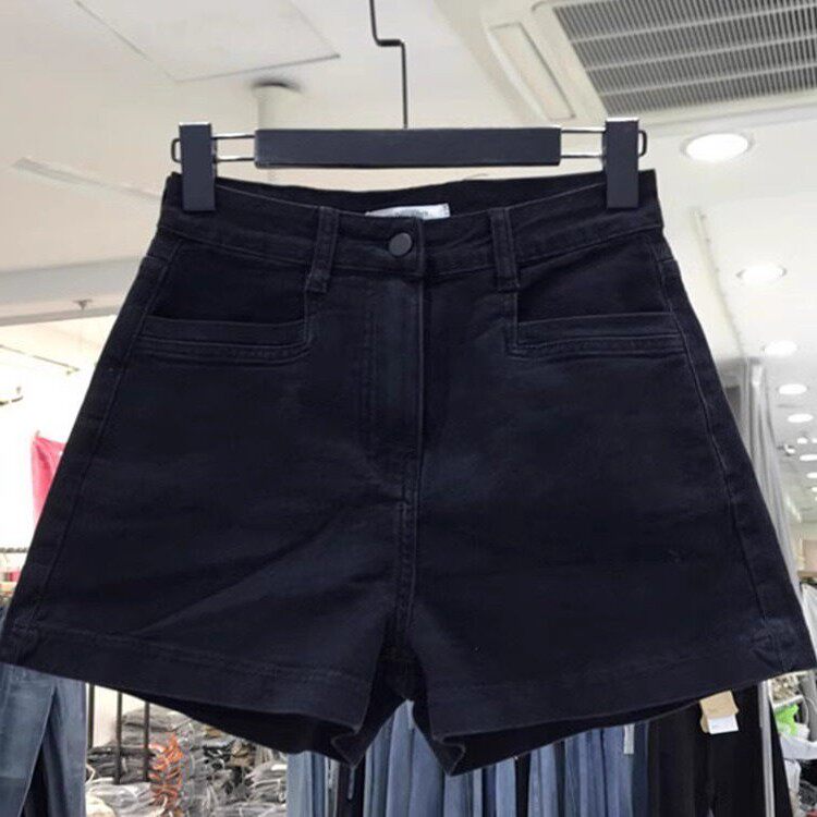 春夏大尺码黑色牛仔短裤女梨型身材宽松弹力高腰显瘦A字阔腿热裤