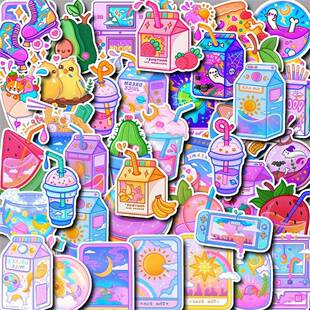 40张果冻冰激凌紫色系iPad手机保护壳电脑高颜值装饰diy防水手账