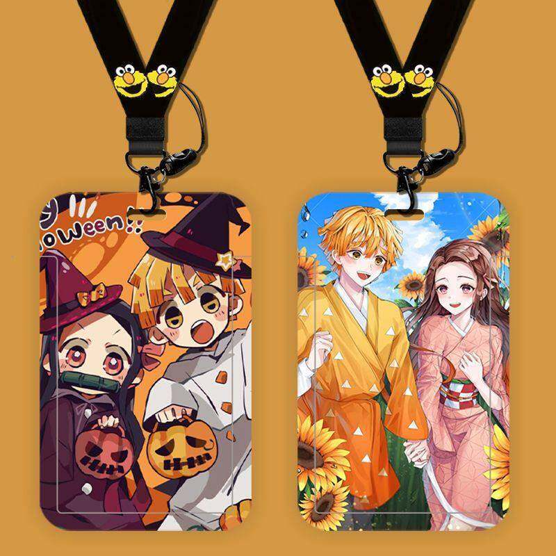 新款鬼灭之刃我妻善逸学生卡套校园饭卡挂脖滑盖式硬壳胸牌套卡通