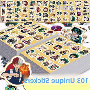 103张英雄学院贴纸绿谷丽日御茶子装饰手机壳电脑桌面防水贴画diy