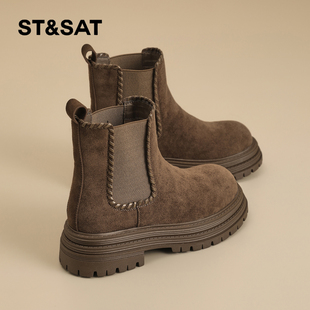 加绒靴子短靴切尔西靴烟筒靴 女靴女款 星期六马丁靴女2025冬季 新款