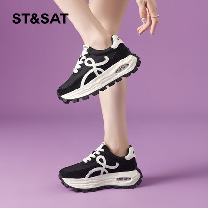 星期六老爹鞋女2025秋季新款女鞋女款爆款鞋子厚底百搭黑色运动鞋