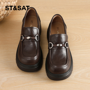 星期六乐福鞋女2025冬季新款女鞋女款爆款鞋子真皮秋冬厚底小皮鞋