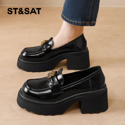星期六气质时尚厚底增高真皮懒人