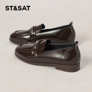 星期六乐福鞋女2025冬季新款女鞋女款爆款平底鞋子真皮英伦小皮鞋