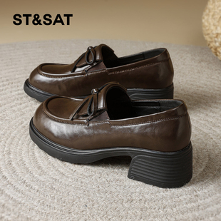 星期六乐福鞋女2025冬季新款女鞋女款爆款鞋子真皮冬款增高小皮鞋