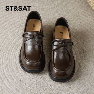 星期六乐福鞋女2025冬季新款女鞋女款爆款鞋子真皮黑色粗跟小皮鞋