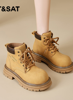 星期六马丁靴女2025冬季新款女靴女款爆款黄色增高靴子短靴大黄靴