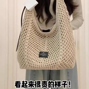 海边度假沙滩包大容量编织托特包2026新款 韩系小众镂空单肩斜挎包