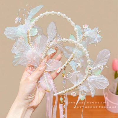 儿童发箍发饰公主裙头花宝宝古风珍珠花环皇冠女孩小花童礼服头饰