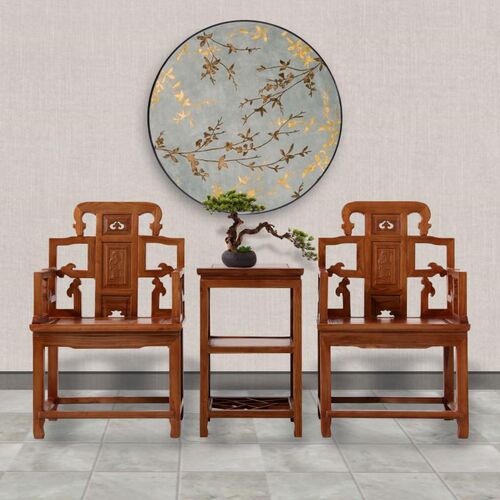 榆木圈椅三件套椅子仿古家用靠背主人椅茶椅新中式围椅实木太师椅