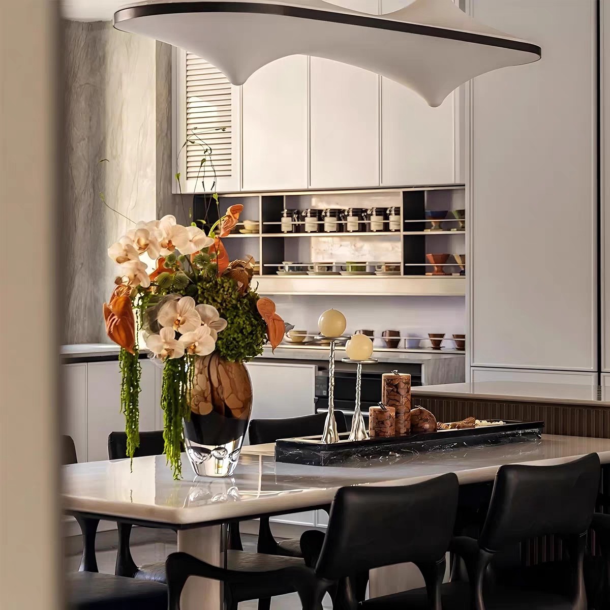 现代轻奢中古样板间琉璃花瓶手工蜡烛烛台餐桌饰品摆件搭配组合