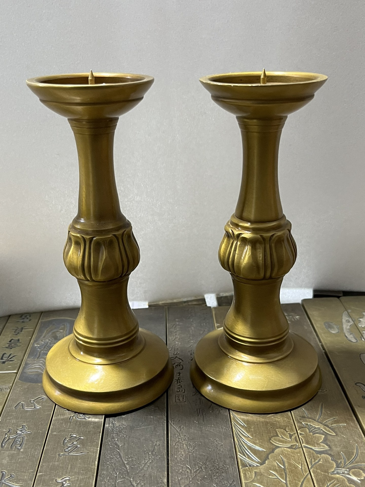 仿古做旧古玩 古董收藏品铜莲花炉供器一套客厅铜摆件金属工艺品