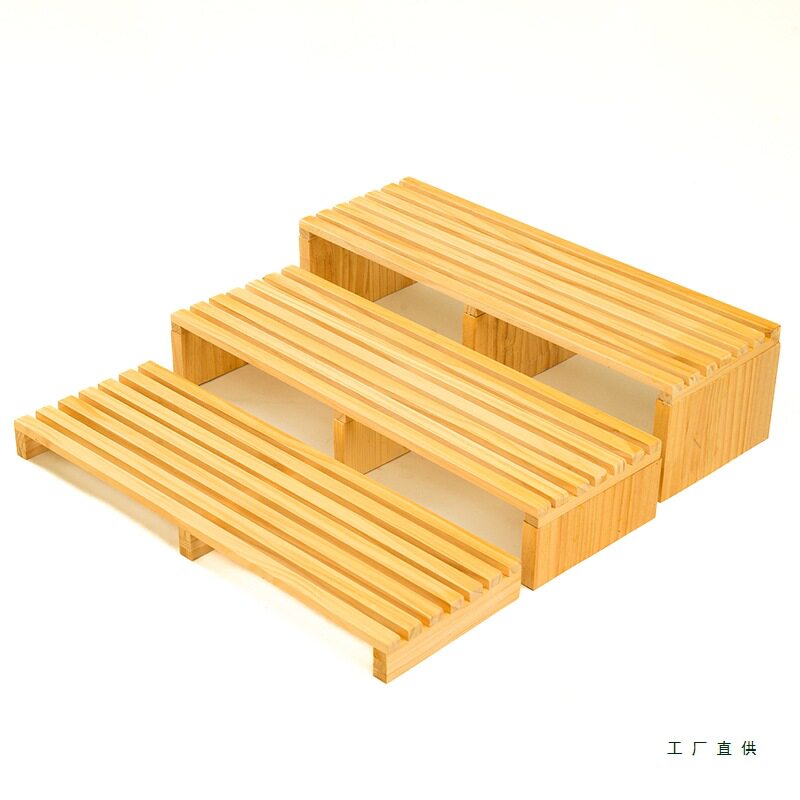 竹木组合面包托盘蛋糕中岛柜陈列展示架多层酒店超市木架精品定