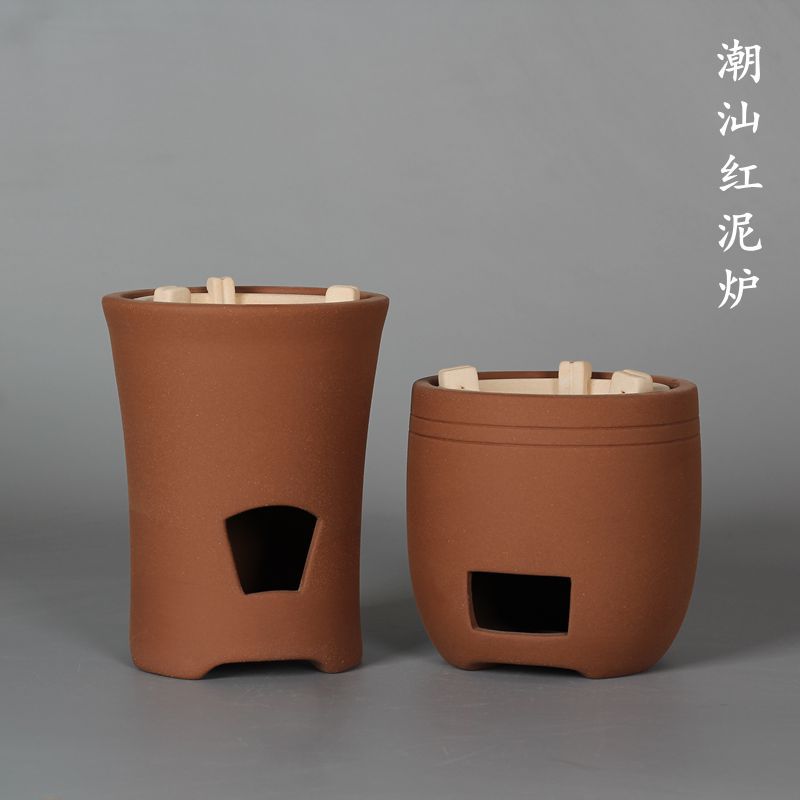 潮州传统纯手工红泥炭炉煮茶炉 户外工夫茶炉 家用室内小火炉风炉