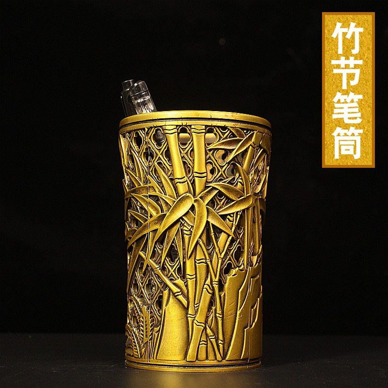 复古笔筒摆件纯铜竹子笔筒节节高升笔筒客厅书房办公室装饰品摆设