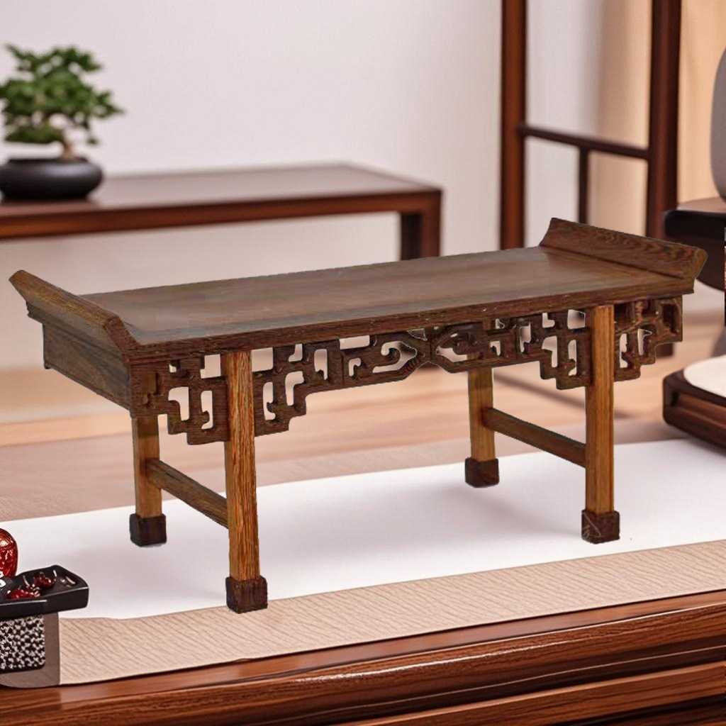 底座实木质鸡翅木玉器奇石木座工艺品摆件木托长方形条案供桌琴桌