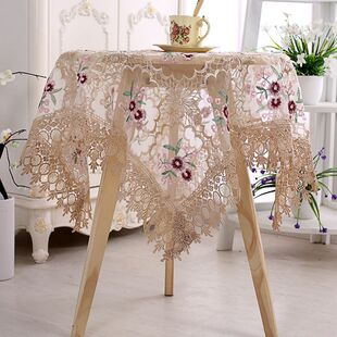 纱桌布刺绣家用多用盖巾简约方形长方形餐桌布艺蕾丝茶几布 欧式
