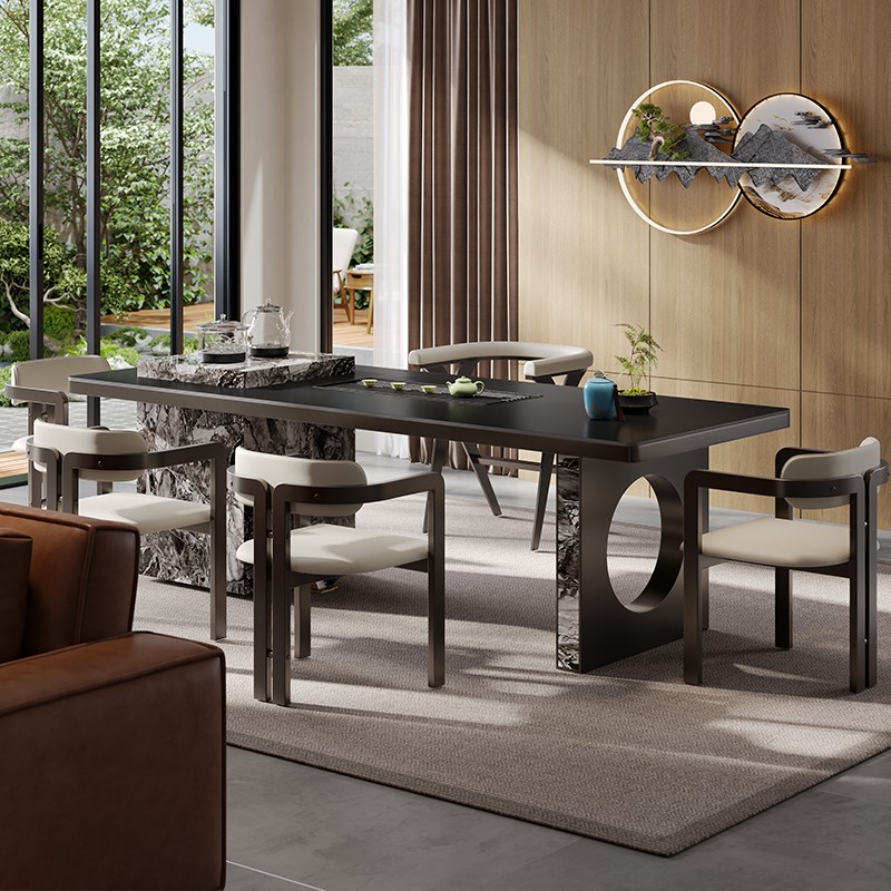 岩板茶桌椅组合一桌五椅客厅家用办公泡茶具轻奢高Q端2025新款茶