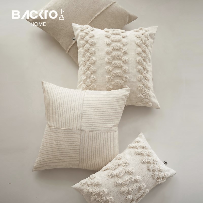 BACKTO卜凸家居现代侘寂风簇绒绣花抱枕卧室客厅沙发靠垫靠枕民宿