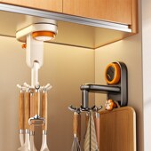 厨房旋转吸盘挂钩壁挂式 置物架多功能锅铲勺子铲子收纳挂架免打孔