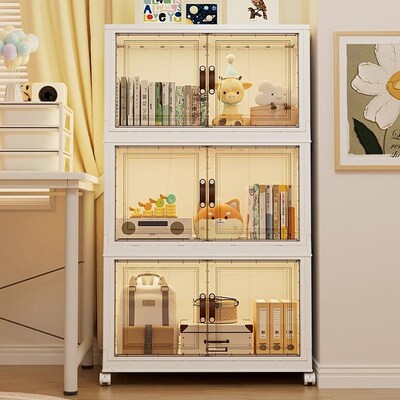 书架落地置物架书柜储物柜一体靠墙可移动防尘家用多层儿童绘本架