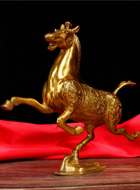 黄铜马玄关摆件 生肖马铜马踏飞燕摆饰 家居办公室招财马开业礼品
