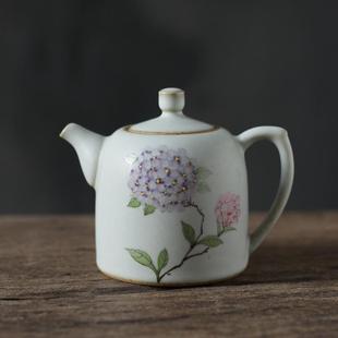 绣球花家用茶室茶几泡茶壶 景德镇全手工手绘古朴功夫茶具茶壶日式