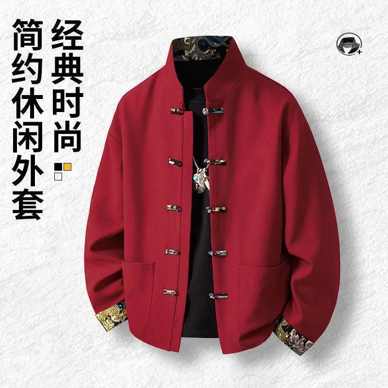 瑞雯百货中国风唐装夹克男士国潮汉服衬衫式立领宽松复古外套上衣