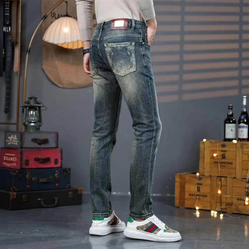 嘉画服饰冬男士牛仔裤弹力修身小脚时尚印花百搭加绒保暖复古风