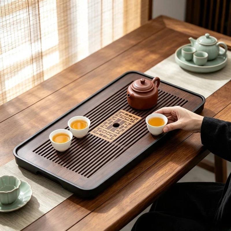 2方寸茶台】家用外出两用竹制茶盘小型干泡台茶具竹托盘排水沥水